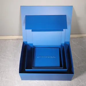 Caja de regalo magnética plegable de cartón azul con logotipo personalizado de lujo con impresión en color de gran tamaño grande Jumbo