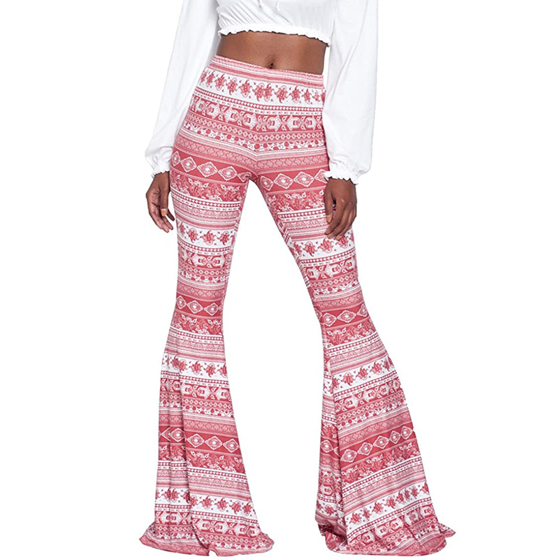 Pantalon évasé boho stretch pêche