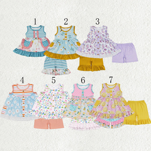 Conjuntos Casuales de 2 Piezas para Niñas, Primavera-Verano, Manga Corta, Estampado Floral, Shorts, Vestido Romper, Ropa a Juego para Hermanas, Venta al Por Mayor - Product Image 5