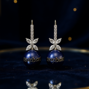 Orecchini Pendenti Stepholl in Argento 925 con Perla Blu a Forma di Sfera, Gioielli di Lusso da Donna per Feste, Orecchini con Cristalli Incastonati a Griffe - Product Image 2
