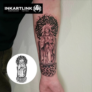 INKARTLINK Autocollant de tatouage Vierge Marie, lettrage bénit, halo gothique, esthétique religieuse, à base de plantes, 15 jours, fournitures en gros - Product Image 2