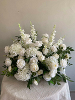 Centro de Mesa Floral Artificial Blanco y Verde, Arreglo de Flores de Hortensia y Lirio de Seda, Decoración para Banquetes de Boda, Mesas de Hotel y Eventos