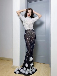 Bạc Thạch Ngọc Trai Trắng hoa trong suốt dài ăn mặc sinh nhật trang phục buổi tối khiêu vũ chương trình Ăn mặc - Product Image 4