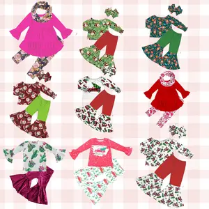 Hot fashion off shoulder christmas little girl outfits teen girls clothes sets little girl clothes sets 6-12 years children kids