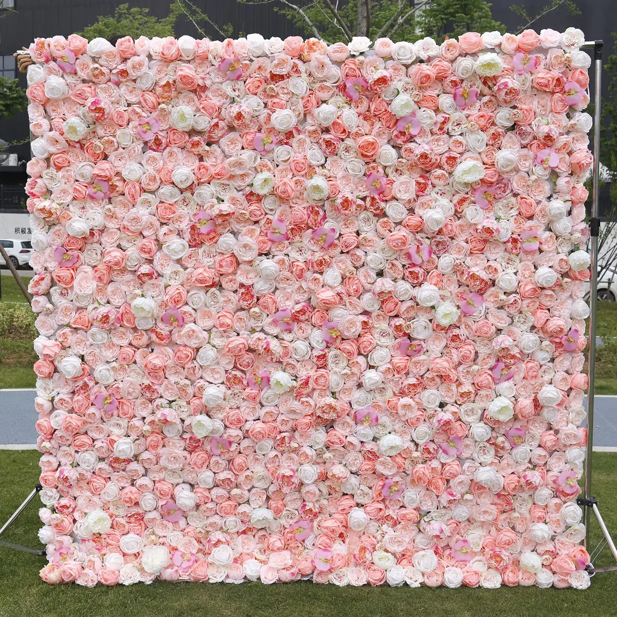 Custom 3D fabric wall wedding rayon rose wall panel background decoration artificial flower wall custom background