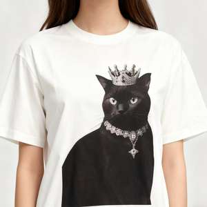 Zeya เสื้อยืดแขนสั้นผู้หญิงผ้าฝ้ายพร้อมมงกุฎแมวดำพิมพ์ลายกราฟิกทรงหลวมลำลอง - Product Image 3