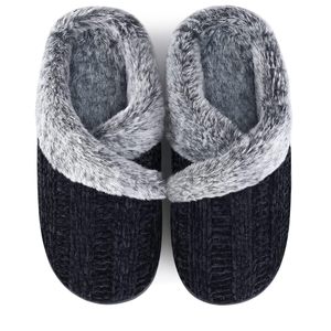Women's Fuzzy Knit House <b>Slippers</b> Open Cross Strap Non Slip Round Toe Indoor Winter Shoes - Product Image 1