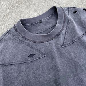 เสื้อยืดสตรีทแวร์คุณภาพสูง ลายปะติด ดีไซน์เก๋ ผ้าคอตตอนหนานุ่ม พิมพ์ลาย เสื้อยืดโอเวอร์ไซส์ ล้างสีแบบแอซิดวอช สไตล์ดิสเทรส - Product Image 3