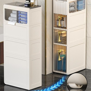 4-Tier 18.5cm Length Bathroom Vertical <b>Slim</b> Storage <b>Cabinet</b> Narrow Plastic Drawer <b>Cabinet</b> with Wheels - Product Image 2