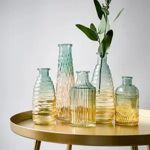 Neues Design Farbverlauf Farbe Hohe Vasen Blume Kleine Mund flasche Home Tisch dekoration Transparente Glas vasen