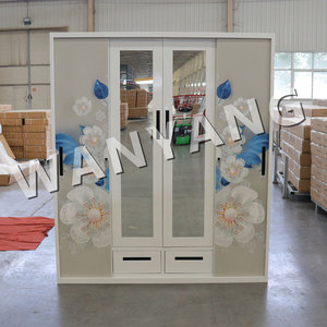 <span class=keywords><strong>Armoire</strong></span> métallique sur mesure avec impression personnalisée, 2 tiroirs coulissants en acier, 4 <span class=keywords><strong>portes</strong></span> avec <span class=keywords><strong>miroir</strong></span> pour la maison, la chambre à coucher, le salon - Product Image 3