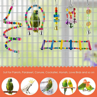 Lot de 6 jouets colorés pour oiseaux : balançoire, jouet à mâcher, échelle d'escalade, hamac, jouets pour perroquets avec clochettes