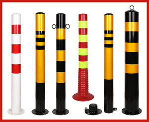 Barriere Stradali di Sicurezza in Metallo, Colonne di Avvertimento e Pali per Cantieri, Nero e Giallo - Product Image 4