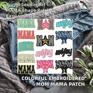 Colorful Cute Custom Embroidered Patch Sequins PVC Denim Patches Fabric Iron-on Clothes for Makeup Bags Hats Mother's - Product Image 2