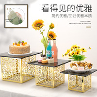 Présentoir alimentaire carré en métal doré pour desserts, buffet et mariage, idéal pour le service sur table - Guangzhou