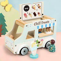 Camionnette de crème glacée en bois, jouet avec cornets, bâtonnets glacés, tableau de menu, figurines, jeu d'imitation pour petites filles, CE CPC, vente en gros, OEM, personnalisé