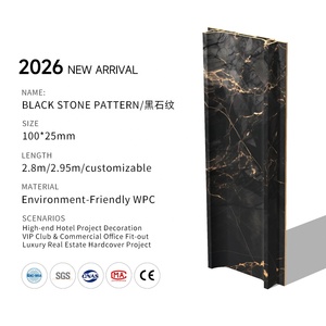 ผู้ผลิตแผ่นผนังโค้ง WPC ขนาด 100x25 มม. ลายหินสีดำ แบบร่อง  OEM ODM ผลิตตามสั่ง สำหรับห้องน้ำสมัยใหม่ ตกแต่งภายในเชิงพาณิชย์ - Product Image 1