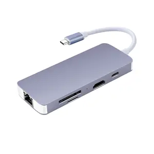 8 em 1 portas de alumínio USB C Hubs Docking Station tipo C para HD-MI RJ45 Ethernet PD SD TF USB 3.0 para computador portátil