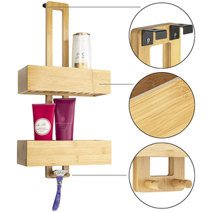 Bamboo <b>Storage</b> Holders & Racks 2 Tier <b>Storage</b> <b>Shelf</b> and One <b>Storage</b> Cabinet for <b>Bathroom</b> - Product Image 4