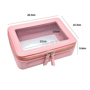 Transparent cosmetic box, zippered leather travel cosmetic storage box, square cushion compact box/lipstick <b>case</b> - Product Image 5