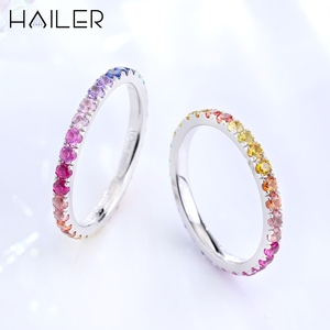 Anillo <span class=keywords><strong>de</strong></span> Eternidad Popular <span class=keywords><strong>de</strong></span> Oro Blanco <span class=keywords><strong>de</strong></span> 14K con Zafiro <span class=keywords><strong>de</strong></span> Laboratorio Arcoíris <span class=keywords><strong>y</strong></span> Diamantes <span class=keywords><strong>Brillantes</strong></span> para Mujer - Product Image 4