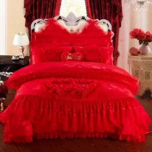 Ensemble de literie couette de mariage rouge King Size couette en soie couette drap de lit ensembles de literie en gros