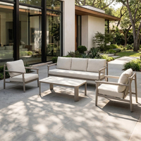 Ensemble de salon de jardin moderne haut de gamme J&M Outdoor 5 pièces en aluminium gris, fauteuils de jardin, résistant à l'eau, pour salon et salle à manger