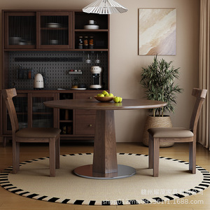 Vintage Style Solid Wood <b>Round</b> Dining <b>Table</b> Black Walnut 10 Person Stable High Temperature Resistance For <b>Small</b> Apartments - Product Image 3