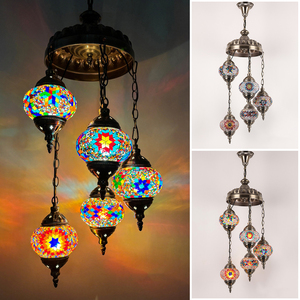 Lampadario a Sospensione LED Etnico Turco a 5 Teste, Fatto a Mano con Mosaico, Misura Media, Altezza Regolabile per Hotel, Ristoranti e Soggiorni - Product Image 6