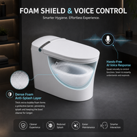 Toilette intelligente avec siège chauffant, commande vocale, télécommande, cuvette allongée, design moderne, installation au sol, siphon en P et en S inclus