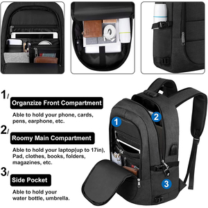 Anti-diefstal denim polyester laptoptas 15,6-17,3 inch zakelijke stijl USB-oplaadpoort slot waterbestendig reistas unisex - Product Image 4