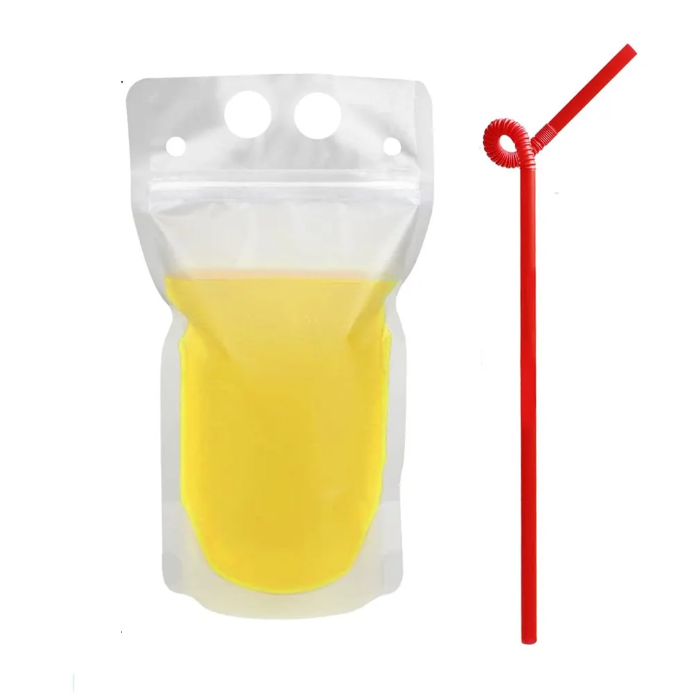 Großhandel 250ml 500ml Stand Up Liquid Drink Saft beutel mit Ausguss Stroh Hang Hole und Druck