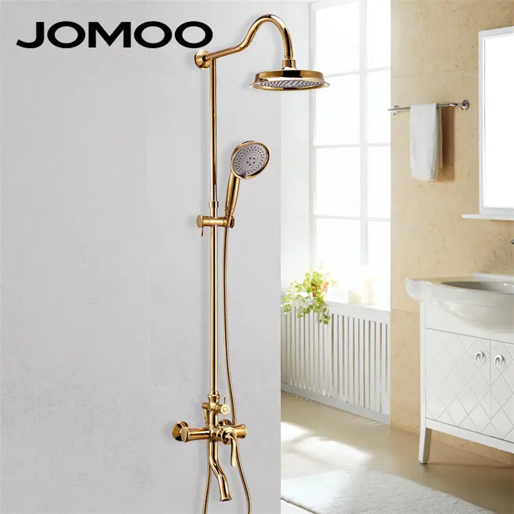 JOMOO Set Shower Shower Kamar Mandi, Set Shower Shower Kamar Mandi Tembaga Halus Emas Flange untuk Ruang Shower Yang Berbeda