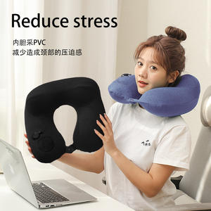 Almohada de Viaje Inflable en Forma de U, 28x24x10cm, Soporte Cervical, Almohada Portátil para Avión, Material de Poliéster, Gris Sólido - Product Image 3