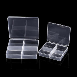 Boîte de rangement en plastique transparente à 4 compartiments avec couvercle pour accessoires de bijoux et outils de nail art, organisateur de bureau - Product Image 1