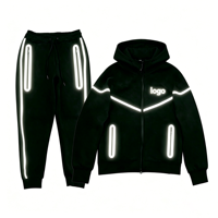 Conjunto de Sudadera con Capucha Reflectante Personalizada para Hombre, Chándal Deportivo de Forro Polar Técnico, Ropa Deportiva Urbana con Rayas Brillantes, Chándal para Correr