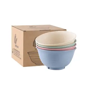 Microwavable eco friendly wheat straw fiber plastic rice cereal noodle soup bowl