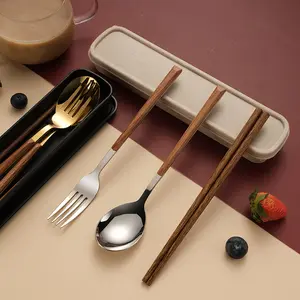 Hot Bán Thép Không Gỉ Xách Tay Dao Kéo Vàng Gương Flatware Ngoài Trời Muỗng Nĩa Đũa 3 Mảnh Bạc Set Cho Du Lịch