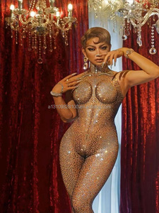 नाइट क्लब बार सेक्सी त्वचा का रंग मांस एक टुकड़ा पैंट पूर्ण हीरे की महिला गायक DjDs अतिथि Gogo कॉस्टयूम - Product Image 2