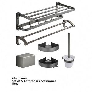 Juego de Accesorios de Baño de Aluminio de Cinco Piezas, Diseño Moderno y Lujoso, Portarrollos de Papel, Escobillero, Toallero, Color Negro, Diseño Minimalista Contemporáneo - Product Image 6