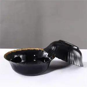 奢华金圈黑色8/9英寸定制瓷器日本乌冬面碗圆形汤碗陶瓷日本拉面碗