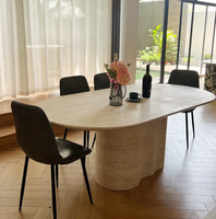 Usine OEM/ODM, vente en gros, ensemble de table à manger en marbre au design moderne, travertin de haute qualité, pierre naturelle pour la maison