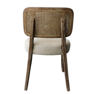 Comfortable Upholstered Accent Oak Wood Rattan Back Leisure Lounge Side Dining <b>Chair</b> with <b>Cushion</b> - Product Image 4
