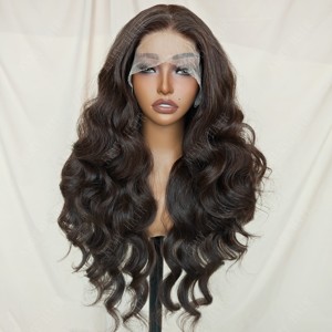 Perruque synthétique KEMY HAIR avec dentelle frontale HD, brun brunâtre, vague lâche, fibre de qualité supérieure, sans colle, perruques synthétiques pour femmes noires, usage quotidien - Product Image 2