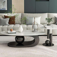 Ensemble de table basse en pierre frittée de luxe italienne Adenuo, design ovale minimaliste, facile à nettoyer, écologique, meubles de salon