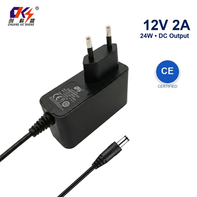 CE Listed 12V 2A 24W AC DC Adaptor 5.5 X 2.1mm Connector 12 Volt 2 Amp 2000mA Plug in Power Supply Black White Switching Adapter