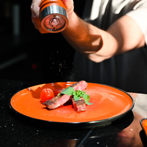 Juego de Vajilla de Porcelana P&T Naranja Vibrante con Borde Negro, Plato <span class=keywords><strong>para</strong></span> Pizza y Carne, <span class=keywords><strong>para</strong></span> Hostelería al por Mayor - Product Image 1