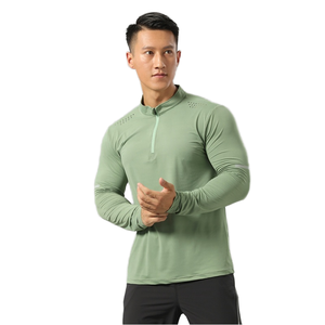 2025 Custom Men's Gym Workout T-<b>Shirt</b> O-Neck Sports Quick Dry Breathable Long Sleeve 100% <b>Polyester</b> Solid Zip Custom Sublimation - Product Image 3