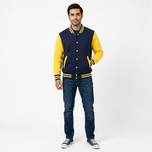 Custom <b>Men</b> Leather Varsity <b>Jackets</b> Winter Waterproof Reversible Stand Front Premium Quality Plus Size OEM Factory Wholesale - Product Image 1