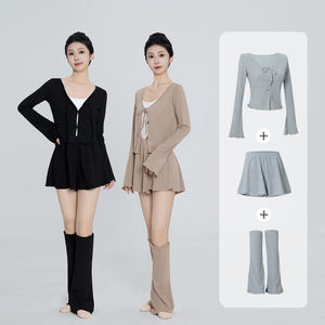 Trajes de baile de <span class=keywords><strong>Ballet</strong></span> <span class=keywords><strong>para</strong></span> mujer, cárdigan de punto con cordones de 3 piezas, pantalones cortos de punto sueltos y calentador de piernas acampanadas, trajes de baile <span class=keywords><strong>para</strong></span> adultos <span class=keywords><strong>para</strong></span> <span class=keywords><strong>Ballet</strong></span> - Product Image 1
